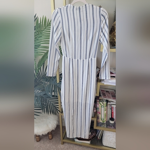 NWT Navy Blue and White Striped Long-Sleeve Wrap Dress - Fits a Size Small - Picture 8 of 9